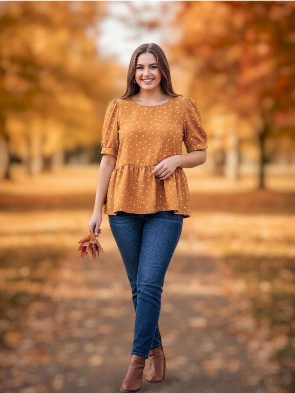 Mustard Heart Print Peplum Blouse